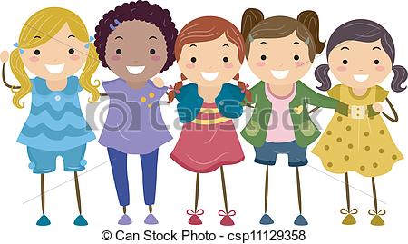 ... Girl Group - Illustration of a Group of Girls Huddled... Girl Group Clipart ...