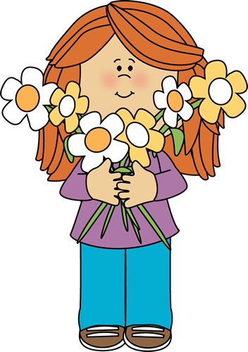 Girl Holding A Bunch Of Flowers Clip Art Image Girl With Red Hair