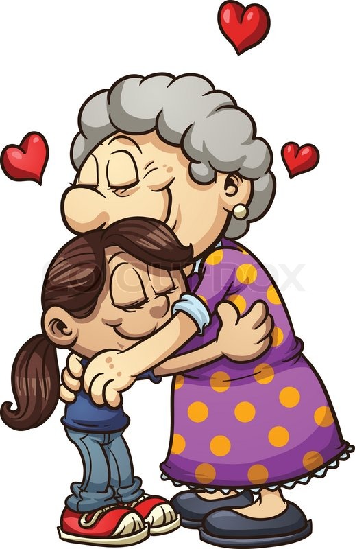 Girl Hugging Her Grandmother Vector Clip Art Illustration With