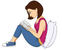 Girl Leaning Against Pillow Reading Book Clipart Size: 81 Kb