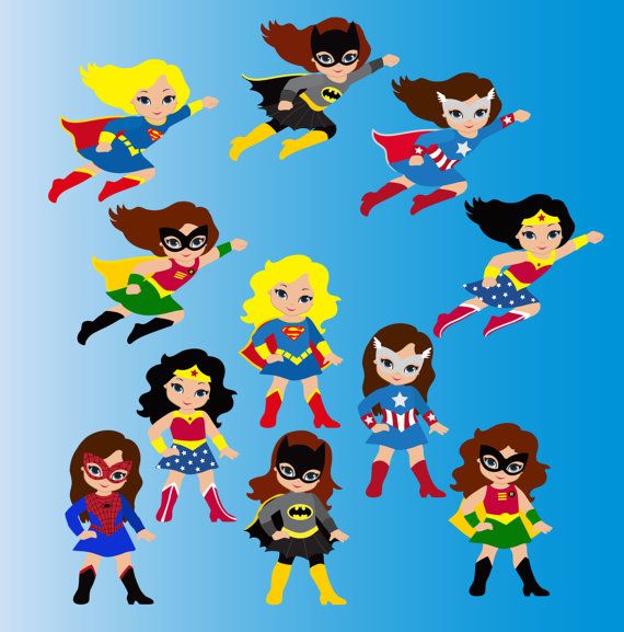 Girl Superhero Clip Art / Little Girls Superheroes / Supergirls Digital Clipart / Cute Super hero girls Clipart for commercial use | Pinterest | Clip art, ...