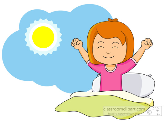 Girl Waking Up And Stretching In The Morning Classroom Clipart