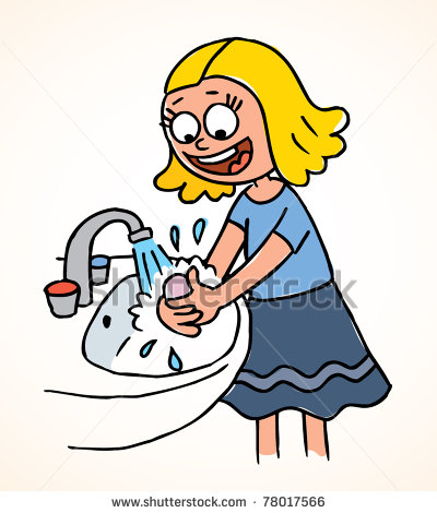 Girl washing hands clipart - .