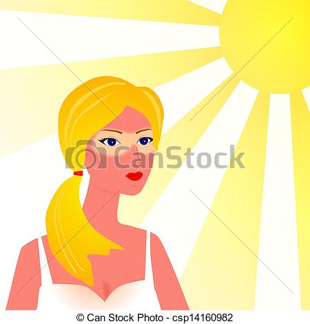 ... Girl with skin sunburn in the beach on sun background