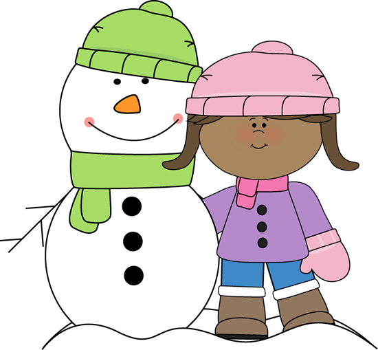 Girl with Snowman - Free Winter Clip Art