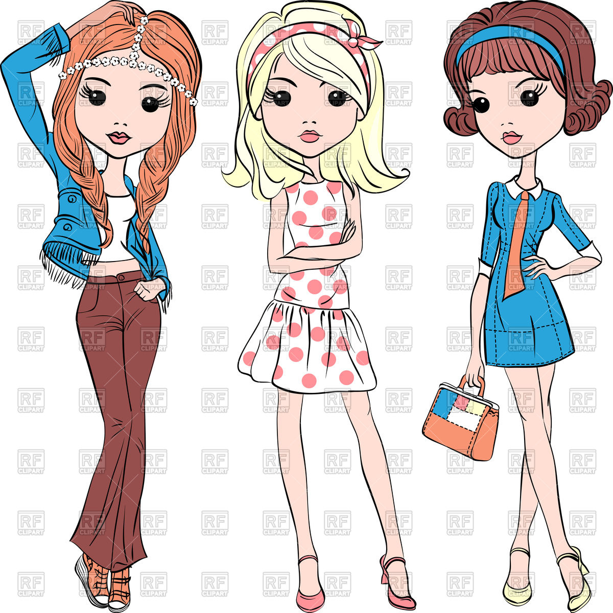 Cute fashion hipster girls in summer dress Royalty Free Vector Clip Art