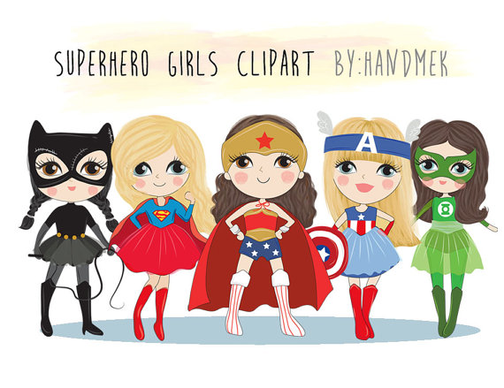 Cute Superhero girls clipart set 1 : Instant Download PNG file - 300 dpi