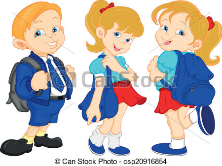 school boy and girls with bag - csp20916854