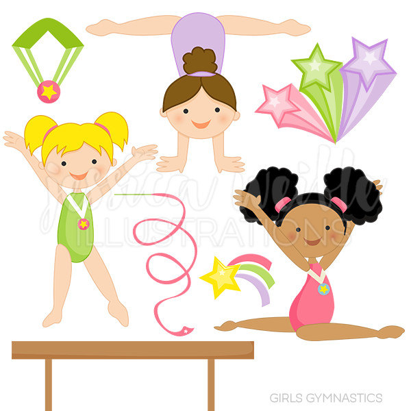 Girls Gymnastics Cute Digital Clipart for Commercial and Personal Use, Gymnast Clipart, GymnasticS Clip art , GIRL Graphics