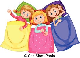 ... Girls in pajamas at slumber party illustration