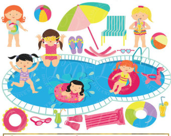 Girls Pool Party Clipart, Pool Party Clip Art, Summer Party, Swimming Girls, Splash, Summer, Swimming, Commercial-Personal Use