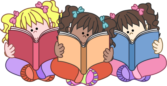 Girls reading group clipart