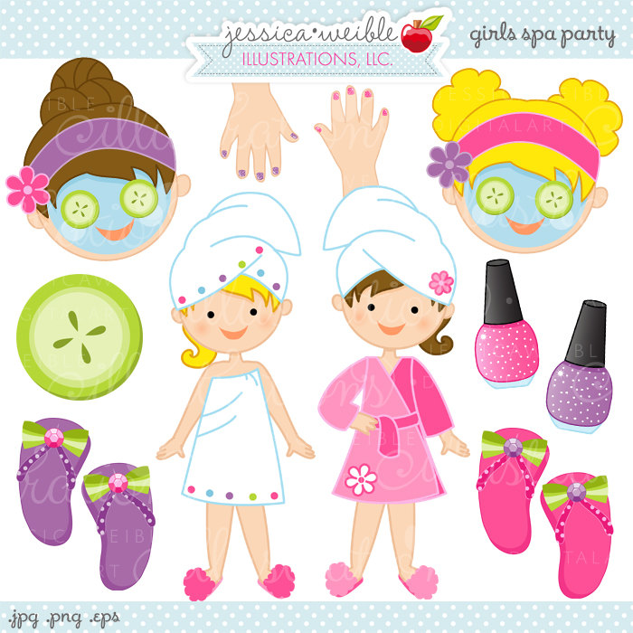 Girls Spa Party Cute Digital Clipart Commercial By Jwillustrations