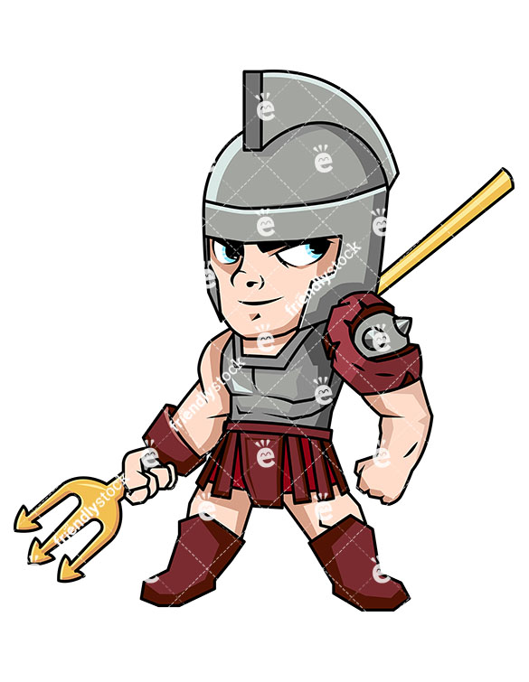 Retiarii Gladiator With His Trident - Cartoon Character