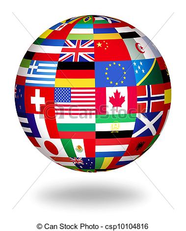 ... global flags of the world - Floating globe covered with... ...