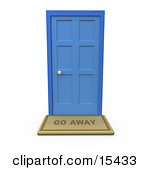Go Away Door Mat In Front Of A Closed Blue Door Clipart Illustration Image