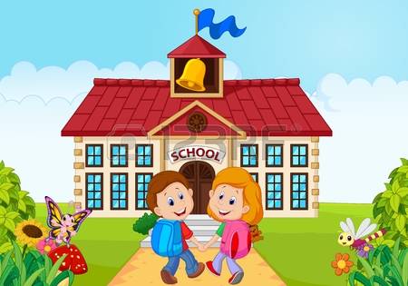 go to school: Vector illustratio of Happy little kids going to school