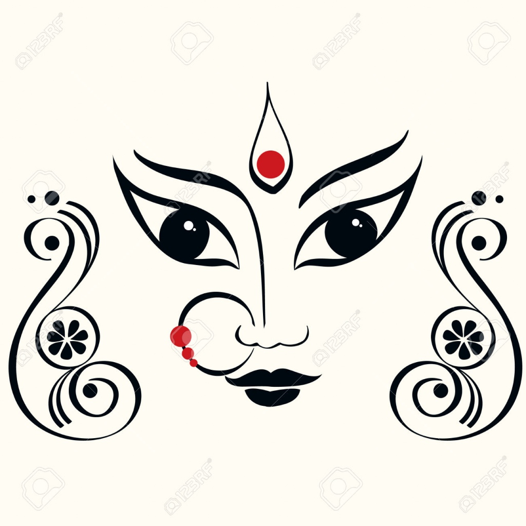 Durga Face Sketch Maa Durga F - Goddess Durga Maa Clipart