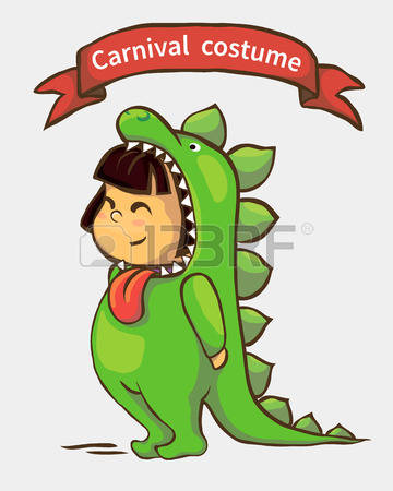 small girl in carnival suit. child in dinosaur costume Illustration