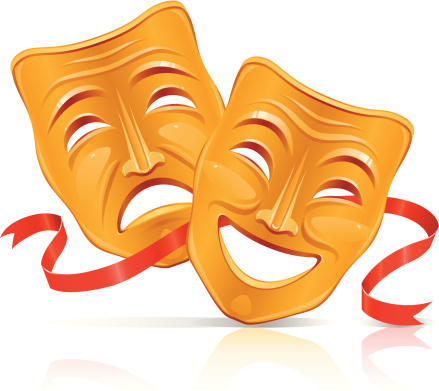 Golden theater masks vector art illustration