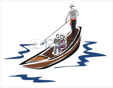 gondola: drawing of a gondola in venice with couple
