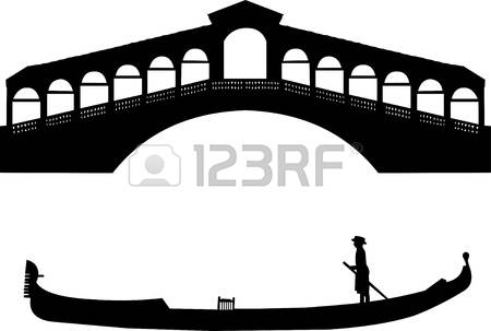 gondola: Silhouette of a Venetian gondola and the Rialto bridge in Italy Illustration