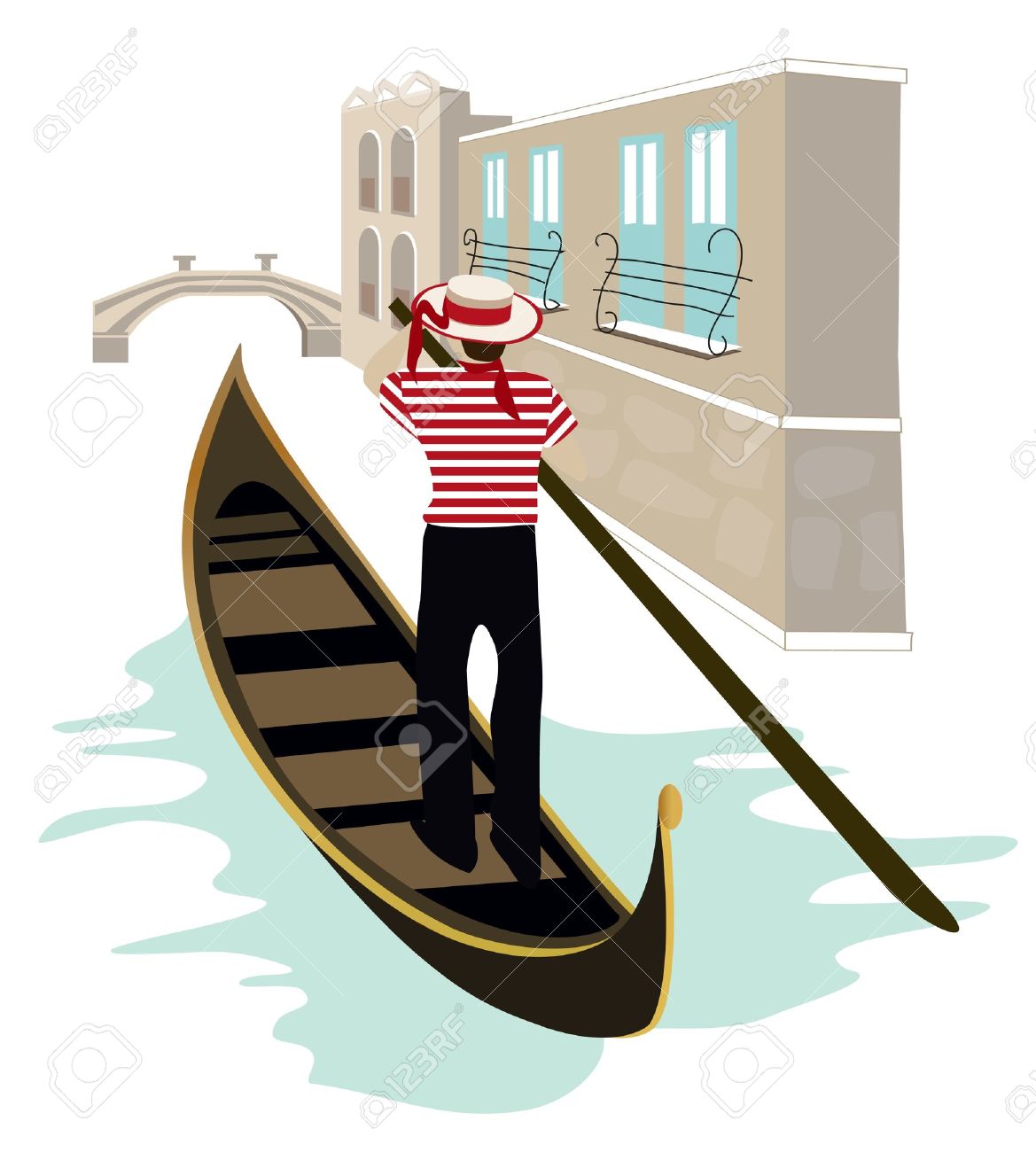 Gondolier of Venice Stock . - Gondola Clipart
