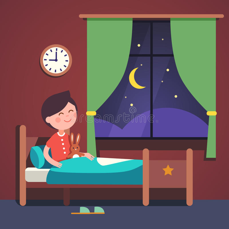 Download Boy Kid Preparing To Sleep Bedtime In His Bed Stock Vector -  Illustration of object