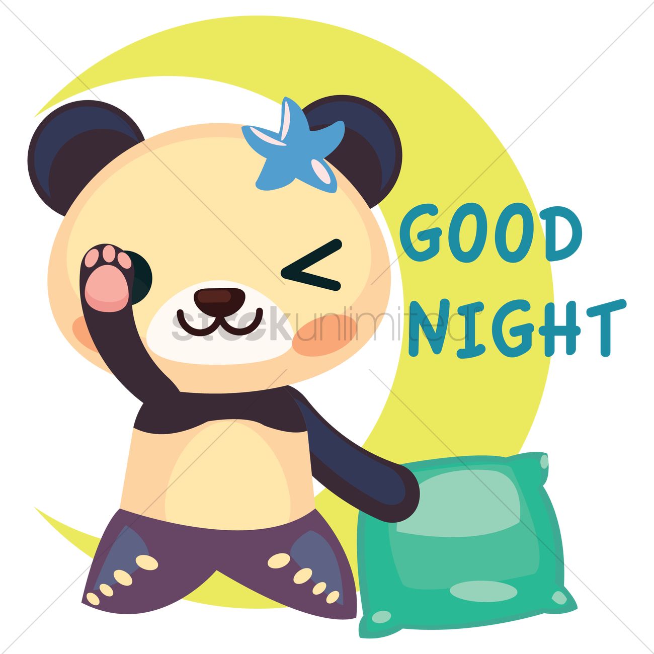 Free panda in mermaid costume saying goodnight vector graphic