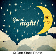 . ClipartLook.com Good night - Retro illustration of a smiling moon wishing.