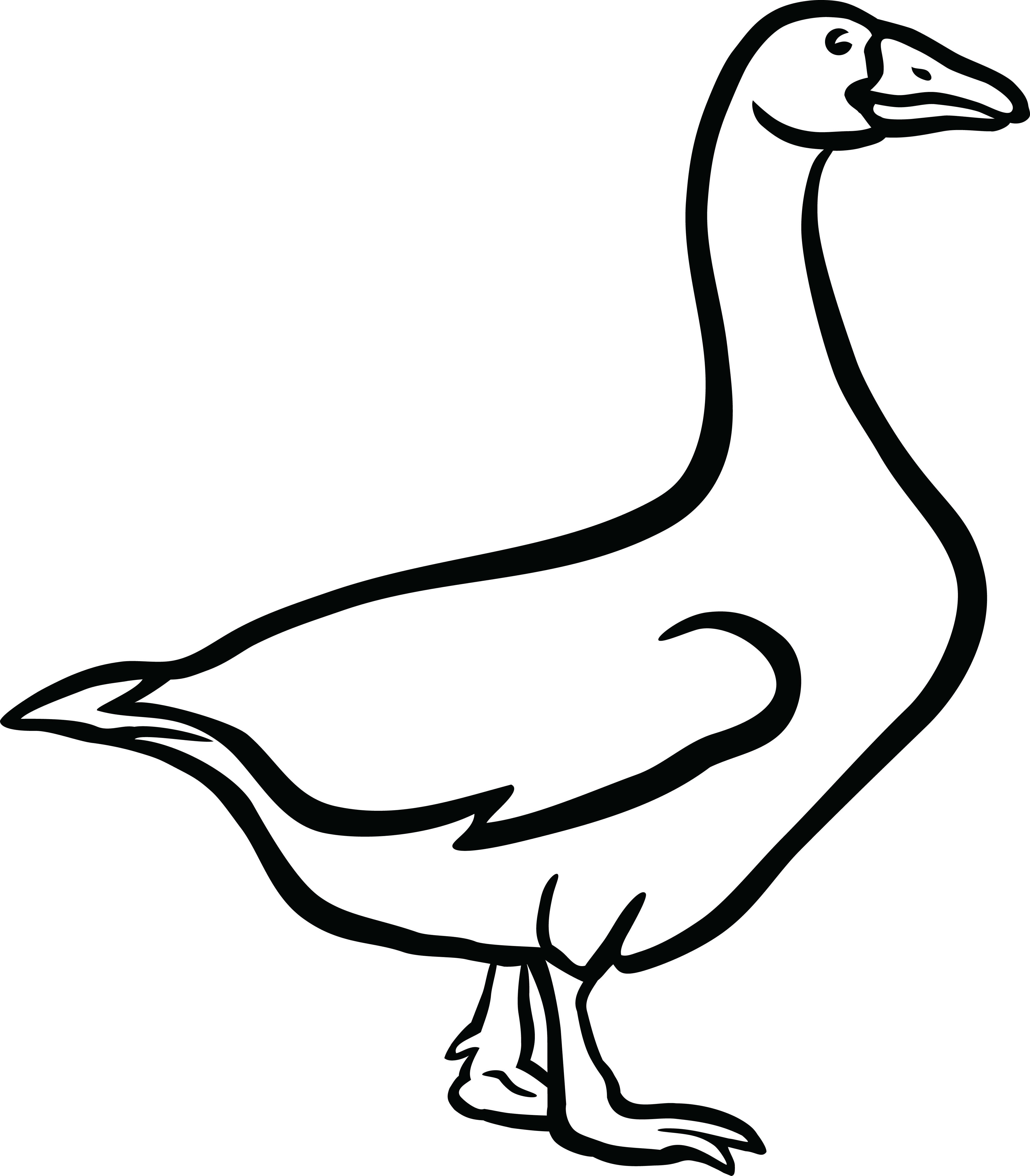Free Clipart Of A Goose in black and white #0001743 .