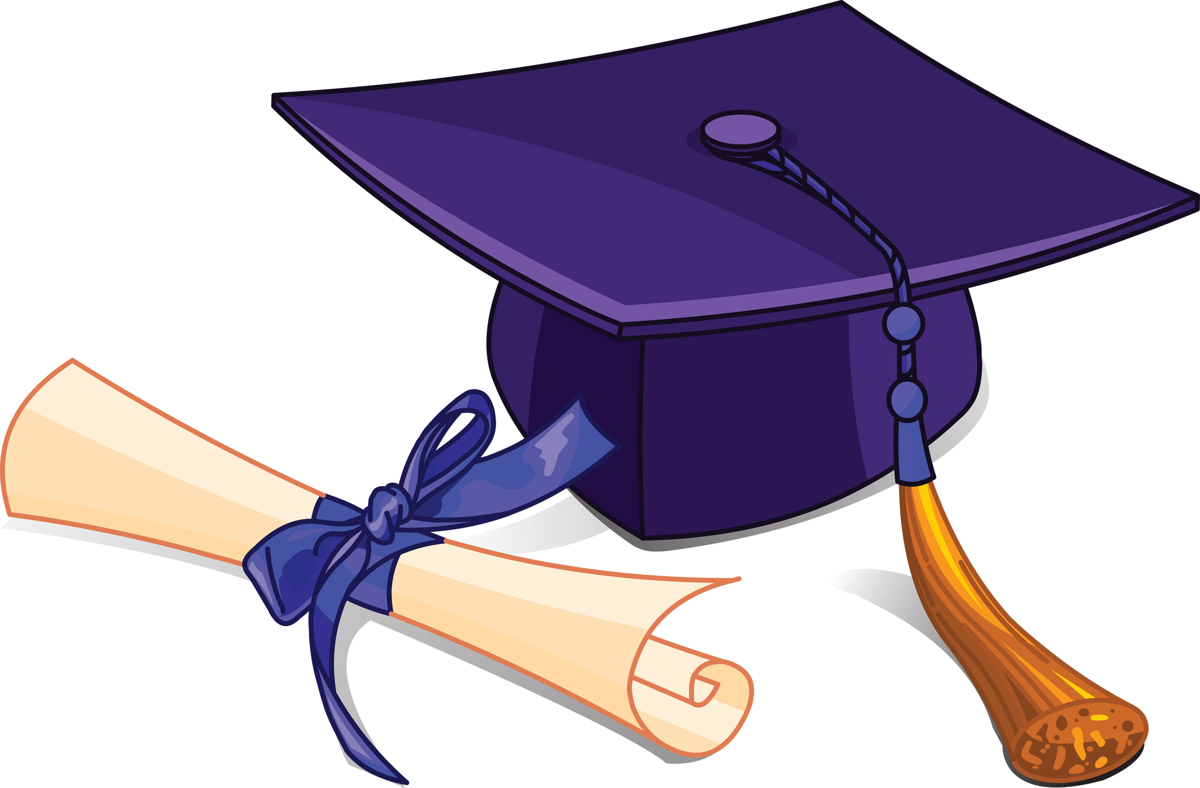 Gown Clipart; High School . Graduation Cap and Diploma .