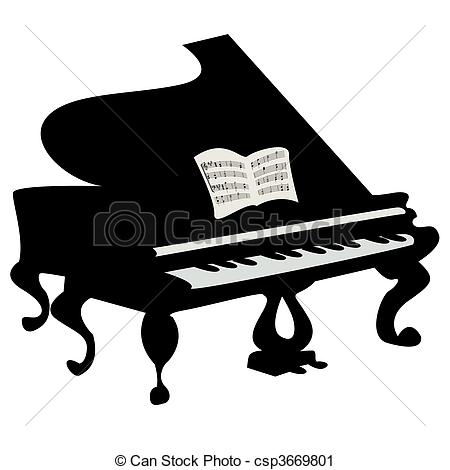 ... Grand piano illustration, isolated object over white.