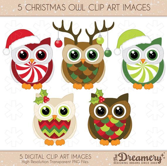 Great Cookie or Fondant inspiration. 5 Christmas Owl Clip Art Images - PNG - INSTANT DOWNLOAD - Invitations, Party, Baby Shower, Birthday