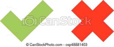 Check mark icons. green tick and red cross. flat vector illustration  isolated on white background.