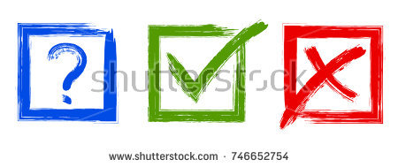 Question, red X and green tick check marks, approval signs design. Red X