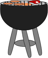 Grill - clip art image of a grill with a steak and hot dogs grilling.