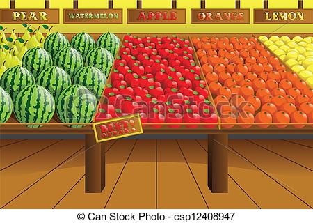 ... Grocery store produce aisle - A vector illustration of.