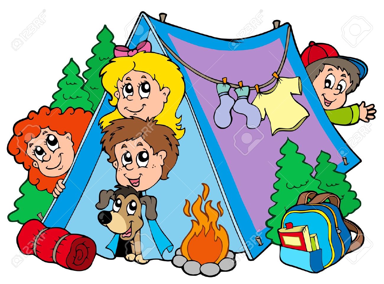 Group of camping kids Stock .