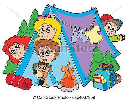 ... Group of camping kids - vector illustration.