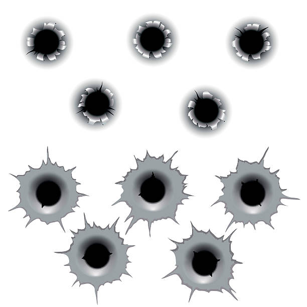 Metal bullet hole set vector. Input holes and output vector art illustration