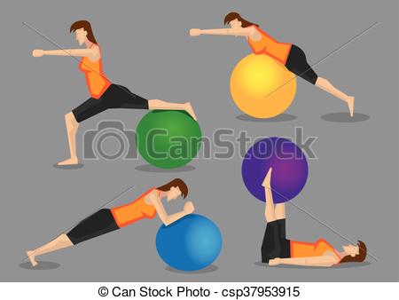 Woman Fitness Exercise Workout with Gym Ball - csp37953915