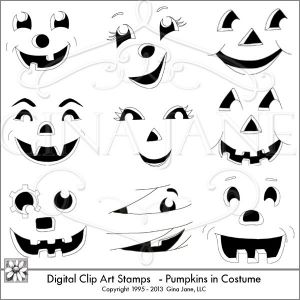 Halloween Pumpkin Faces - Clip Art - Digital Stamps - Stencils or Templates for making cute