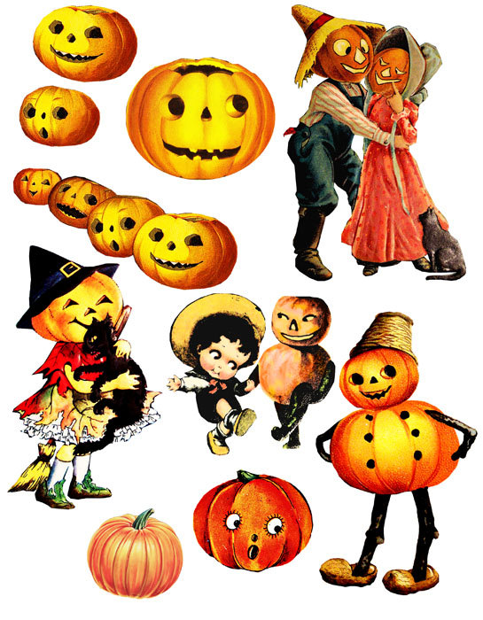 Halloween Pumpkins Jacko Lantern Vintage Clip Art Digital Download