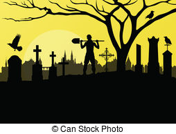 ... Halloween spooky graveyard, cemetery vintage background with.