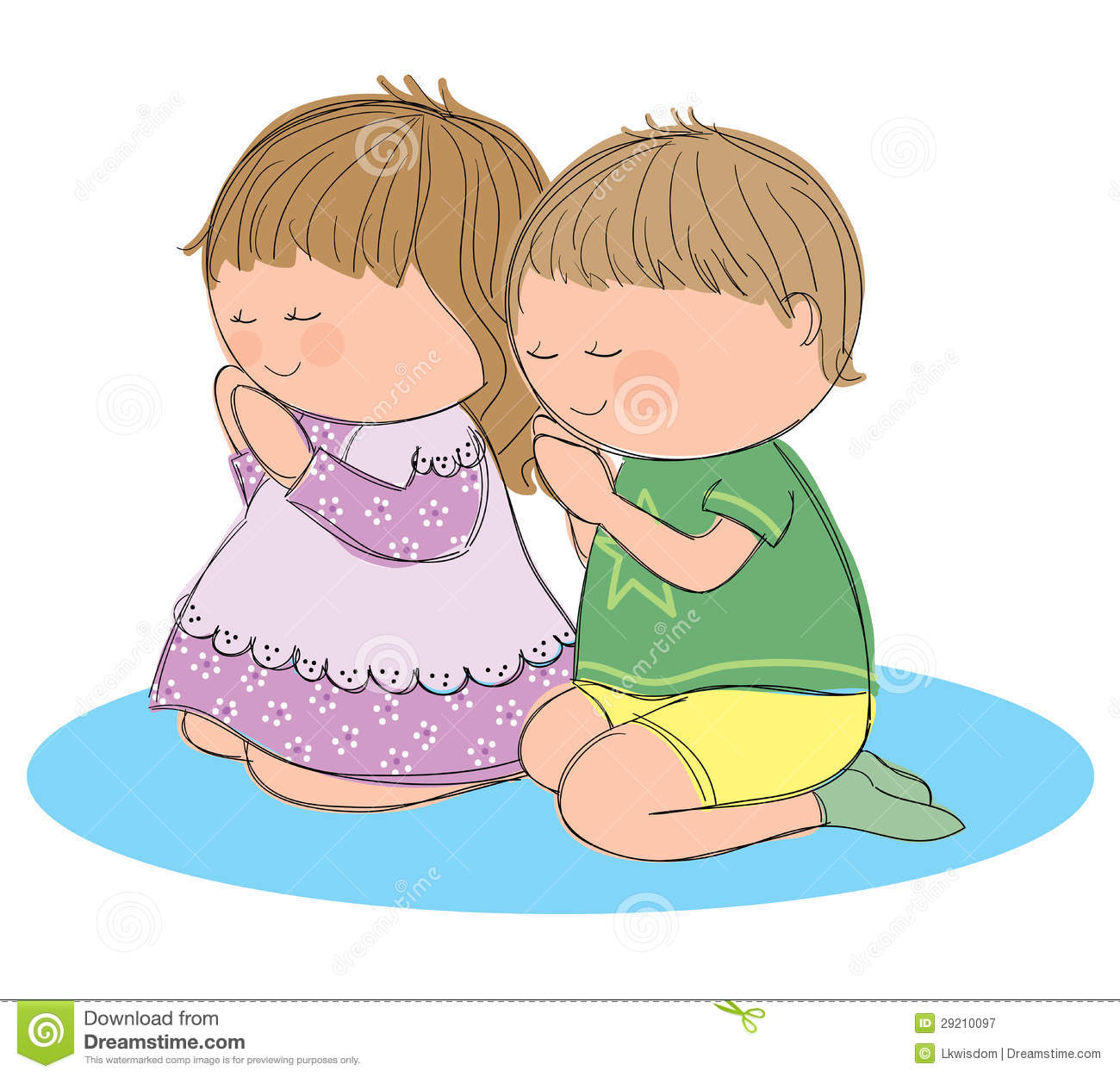 Hand Drawn Picture Of Two Children Praying Illustrated In A Loose