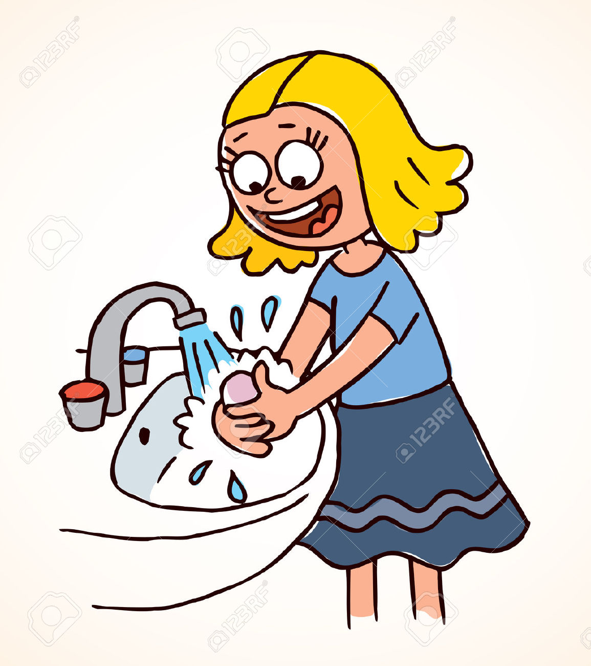 hand hygiene: little girl was - Handwashing Clipart