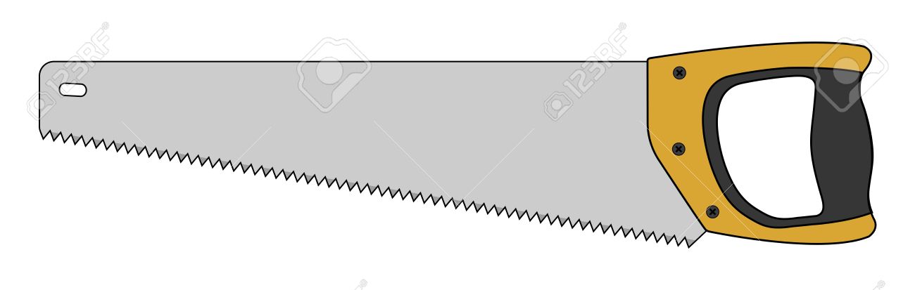 Hand saw woodworking instrument icon. Vector clip art color illustration  isolated on white Stok Fotoğraf