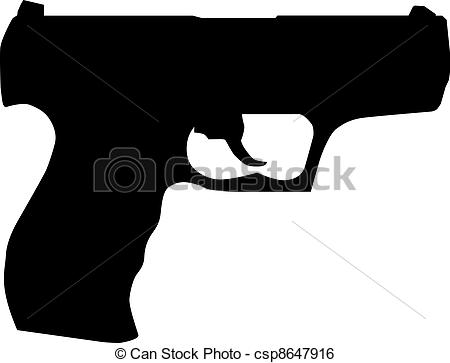 Handgun pistol silhouette isolated on white