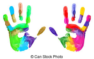 ... Handprints - Multicolored hands print on white background